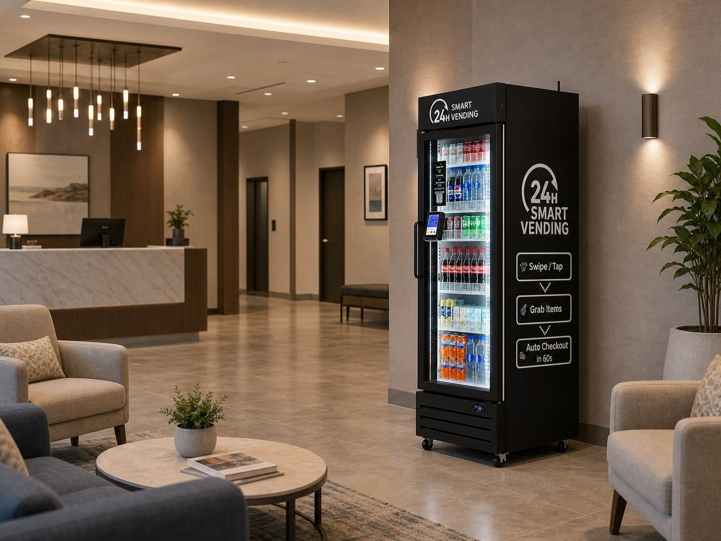 Smart vending machine in a hotel or clinic waiting area