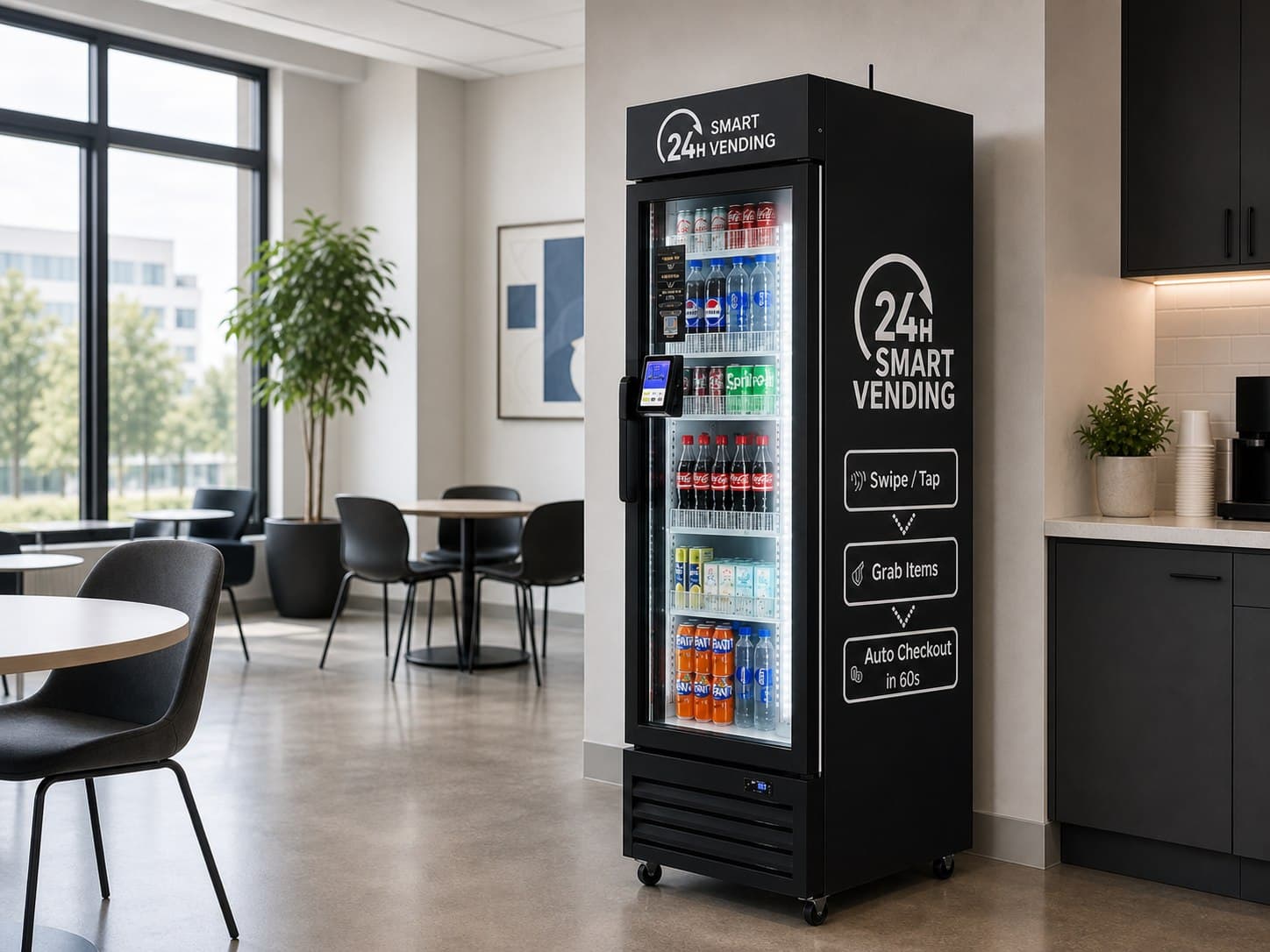 Smart vending machine in a modern office break room
